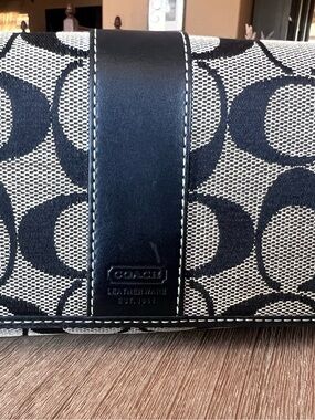 New not used Coach Black and Beige Signature Canvas Wallet with Leather Trim